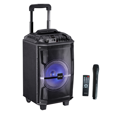 Преносима тонколона Akai ABTS-H12L, 40W, Wireless микрофон, Bluetooth, FM радио, Караоке, USB, Disco светлини